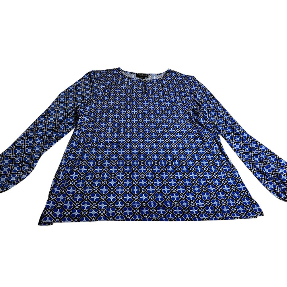 Women Ladies XL blue abstract floral blouse Liz Claiborne top shirt work office - Picture 1 of 12